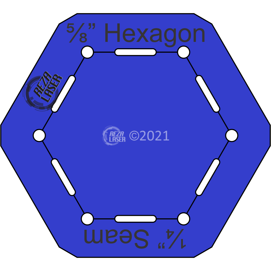 Hexagon 5/8 Inch Acrylic Template KEYHOLE with 1/4 Inch Seam Allowance Maree St Clair Quilts